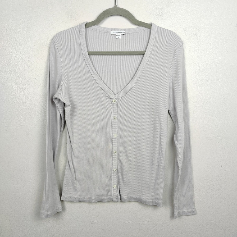 Standard James Perse Top Womens Large 3 Ribbed Button Front‎ Minimalist Preppy